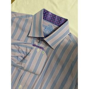 English Laundry Long Sleeve Button Shirt Men's Flip Cuff Purple Striped 16 32/33